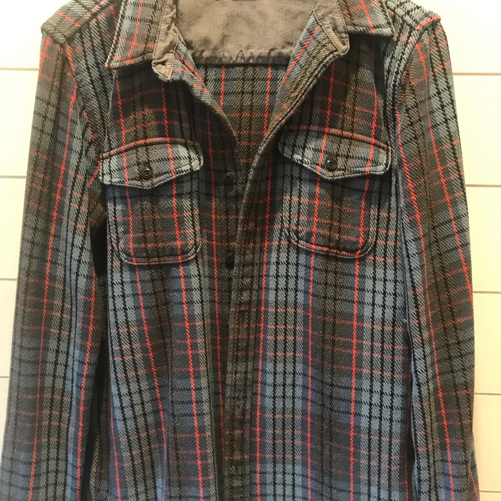 Outerknown Gray and Red Checkered Shirt